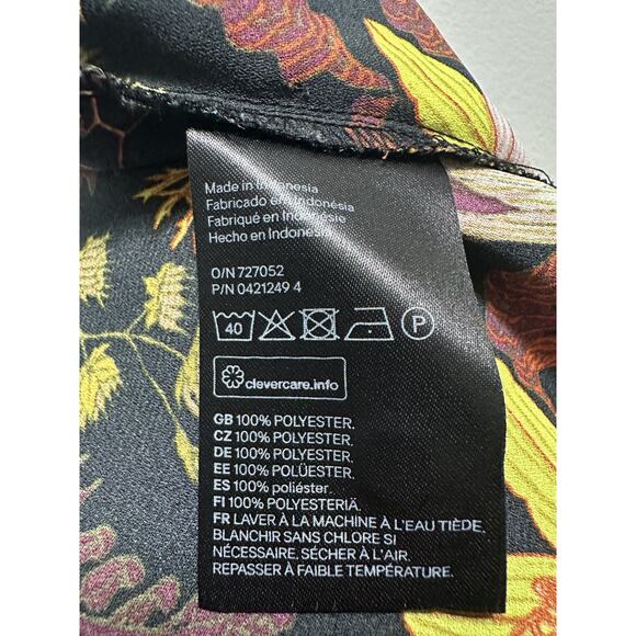 H&M Women’s Size 10 Floral Blouse Black Multicolor Long Sleeve Top Boho Print - Picture 3 of 8